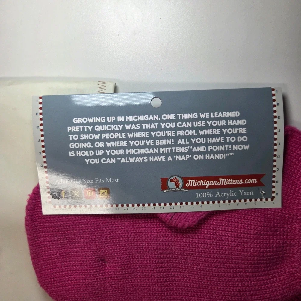 Michigan Mittens Pink Lower Upper Peninsula Map Winter Gloves One Size